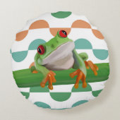かわいい赤い目のツリーカエル幾何カラフル物 ラウンドクッション (裏面)