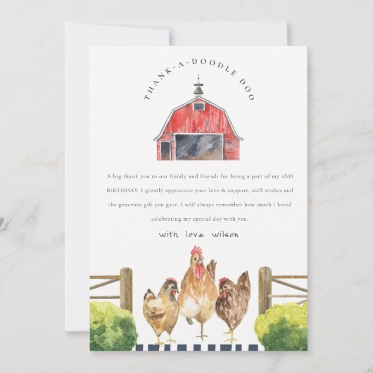 かわいい赤い納屋の鶏の農場 水彩画の誕生日 サンキューカード (正面)