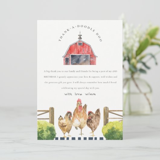 かわいい赤い納屋の鶏の農場 水彩画の誕生日 サンキューカード (スタンド正面)