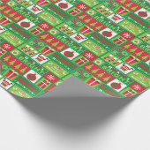 かわいい赤い緑のクリスマスイメージコラージュ ラッピングペーパー (角)