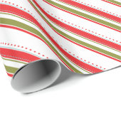 かわいい赤い緑のストライプクリスマスラッピング紙 ラッピングペーパー (ロールコーナー)