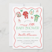 かわいい赤い緑のメリー小さなクリスマスベビーシャワー 招待状 (正面)