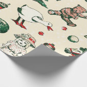かわいい赤い緑のヴィンテージおもちゃ馬クリスマスツリー ラッピングペーパー (角)