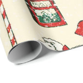 かわいい赤い緑のヴィンテージおもちゃ馬クリスマスツリー ラッピングペーパー (ロールコーナー)