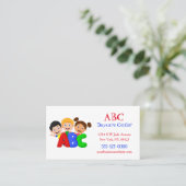 かわいい赤い緑の保育園ベビーシッター 名刺 (スタンド正面)