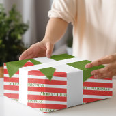 かわいい赤い緑の小妖精や小人の衣装ストライプのクリスマス ラッピングペーパーシート