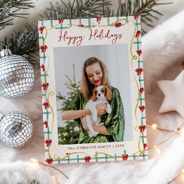 かわいい赤い緑の弓パターン幸せな休日1写真 シーズンカード