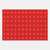 かわいい赤い緑の白いクリスマスツリーのパターンギフト ラッピングペーパーシート (正面3)