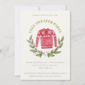 かわいい赤い緑の醜いセータークリスマスパーティー招待状 シーズンカード (正面)