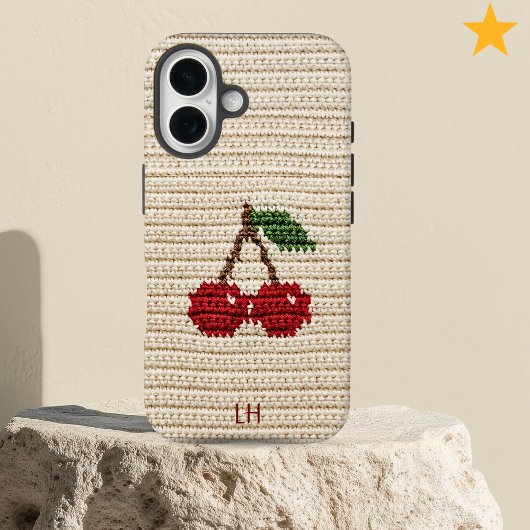 かわいい赤い編みチェリーのニット風カスタムネーム Case-Mate iPhoneケース