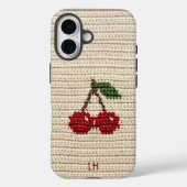 かわいい赤い編みチェリーのニット風カスタムネーム Case-Mate iPhoneケース (裏面)