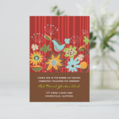 かわいい赤い花の庭でのウェディングレセプションカード 招待状 (スタンド正面)