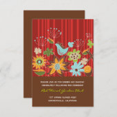 かわいい赤い花の庭でのウェディングレセプションカード 招待状 (正面/裏面)