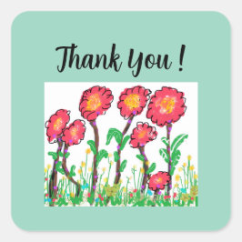 かわいい赤い花 スクエアシール