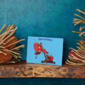 かわいい赤い蒸気シャベル掘削機の漫画イラスト フォトプラーク (側面)