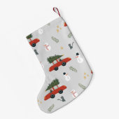 かわいい赤い車と雪だるまウィンターホリデーツリーキッズ スモールクリスマスストッキング (裏面 (吊り時))