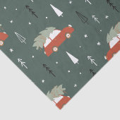 かわいい赤い車のクリスマスツリー冬のパターン 薄葉紙 (詳細)