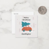 かわいい赤い車のモノグラム パステルレッドとブルー 子供用 ノートカード (正面/裏面インサイチュ)