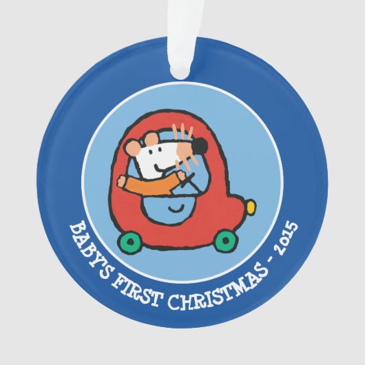 かわいい赤い車を運転するメイジー オーナメント (正面)