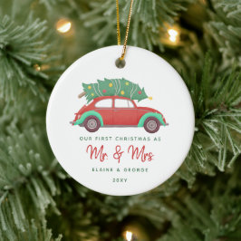かわいい赤い車クリスマスツリー初めてのクリスマス セラミックオーナメント