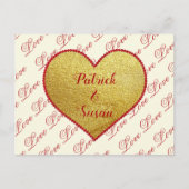 かわいい赤い金ゴールドハートラブタイポグラフィバレンタインデー シーズンポストカード (正面)