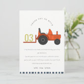 かわいい赤い錆びた農用トラクター 子供 誦い年齢 誕生日 サンキューカード (スタンド正面)