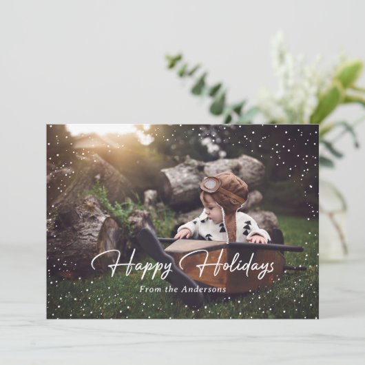 かわいい赤い雪スターフォトホリデーカード シーズンカード (スタンド正面)