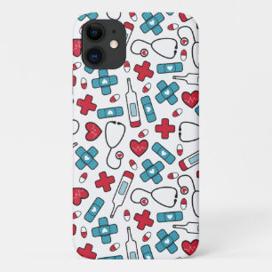 かわいい赤い青いナースのドクターパターン iPhone 11 ケース