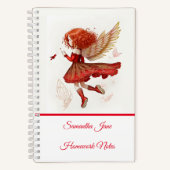 かわいい赤い飛んでいる妖精ガーリーファンタジー ノートブック (正面)