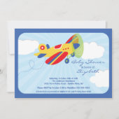 かわいい赤い飛行機のボーイベビーシャワー招待状 招待状 (正面)