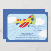 かわいい赤い飛行機のボーイベビーシャワー招待状 招待状 (正面/裏面)