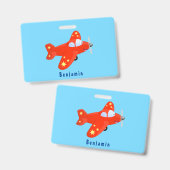 かわいい赤い飛行機の漫画イラスト バッジ (正面＆裏面)