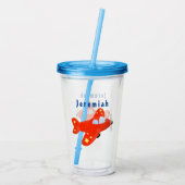 かわいい赤い飛行機飛んでいる漫画イラストレーション アクリルタンブラー (裏面)