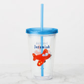 かわいい赤い飛行機飛んでいる漫画イラストレーション アクリルタンブラー (正面)