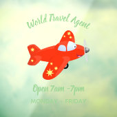 かわいい赤い飛行機飛んでいる漫画イラストレーション ウィンドウサイン (シート3)