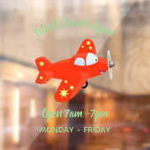 かわいい赤い飛行機飛んでいる漫画イラストレーション ウィンドウサイン (シート2)