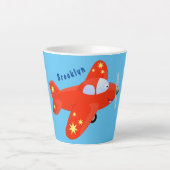 かわいい赤い飛行機飛んでいる漫画イラストレーション カフェラテマグ (正面)