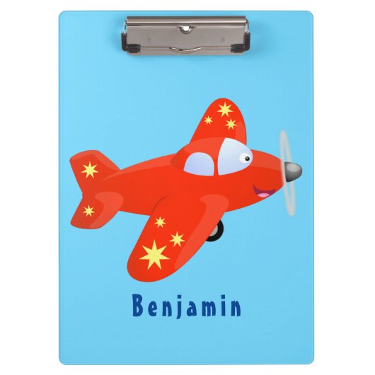 かわいい赤い飛行機飛んでいる漫画イラストレーション クリップボード (正面)
