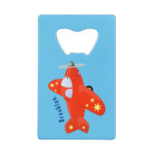 かわいい赤い飛行機飛んでいる漫画イラストレーション クレジットカード栓抜き (正面)