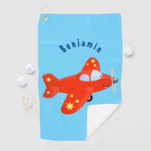 かわいい赤い飛行機飛んでいる漫画イラストレーション ゴルフタオル (インサイチュ)