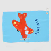 かわいい赤い飛行機飛んでいる漫画イラストレーション ゴルフタオル (横)