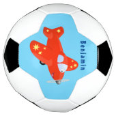 かわいい赤い飛行機飛んでいる漫画イラストレーション サッカーボール (回転)