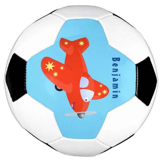 かわいい赤い飛行機飛んでいる漫画イラストレーション サッカーボール (回転)