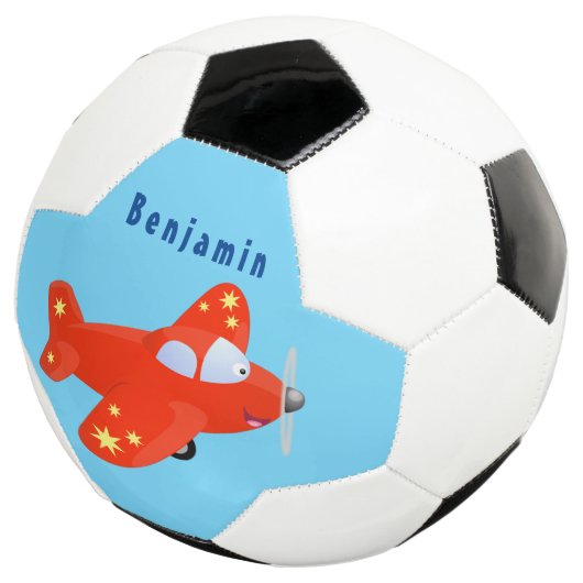 かわいい赤い飛行機飛んでいる漫画イラストレーション サッカーボール (3/4)