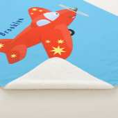 かわいい赤い飛行機飛んでいる漫画イラストレーション シェルパブランケット (3/4)