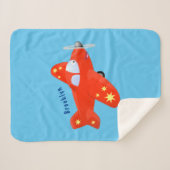 かわいい赤い飛行機飛んでいる漫画イラストレーション シェルパブランケット (正面(横))