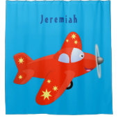 かわいい赤い飛行機飛んでいる漫画イラストレーション シャワーカーテン (正面)