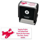 かわいい赤い飛行機飛んでいる漫画イラストレーション セルフインキングスタンプ (インサイチュ)