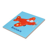 かわいい赤い飛行機飛んでいる漫画イラストレーション タイル (側面)