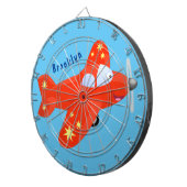 かわいい赤い飛行機飛んでいる漫画イラストレーション ダーツボード (正面右)